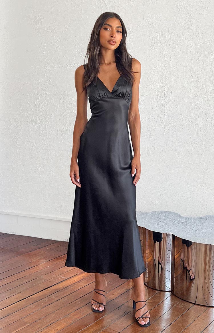 Verlaine Black Satin Maxi Dress — 1