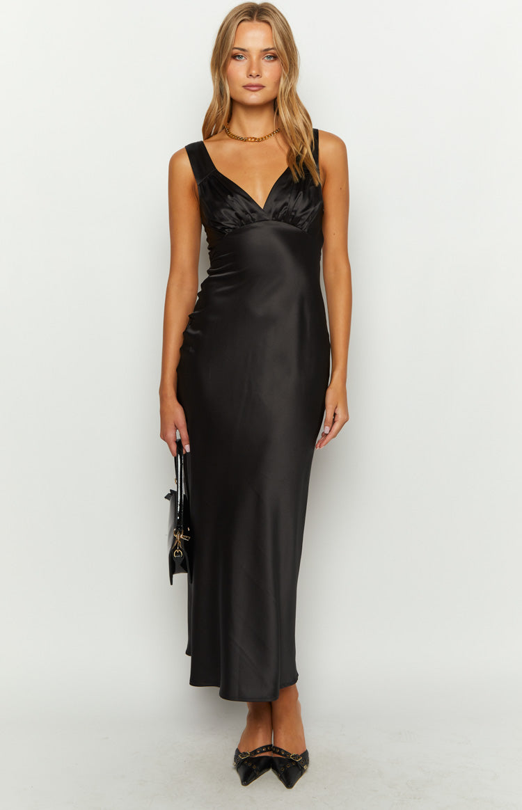 Verlaine Black Satin Maxi Dress — 2