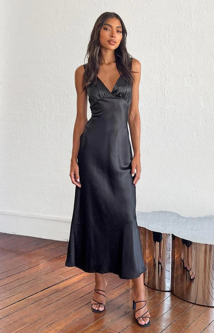 Verlaine Black Satin Maxi Dress — 13