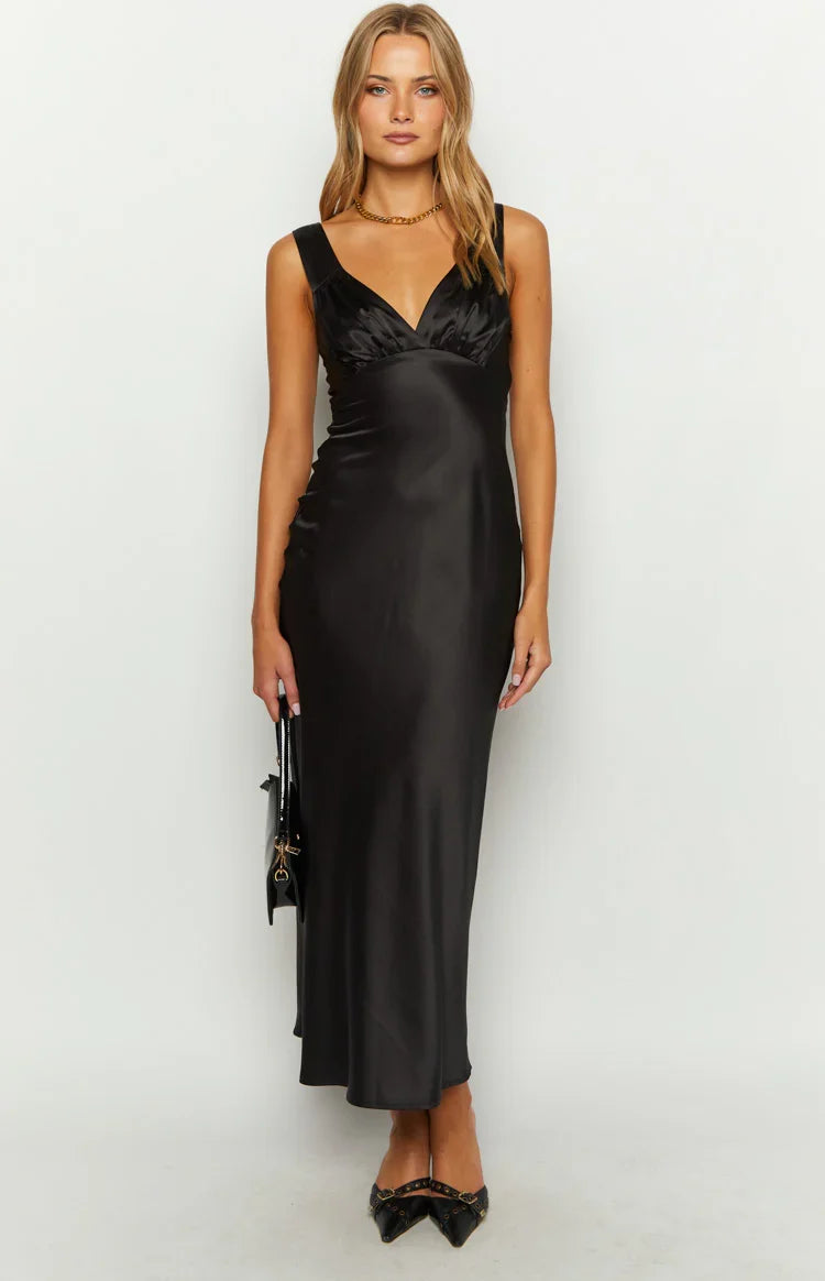 Verlaine Black Satin Maxi Dress — 14