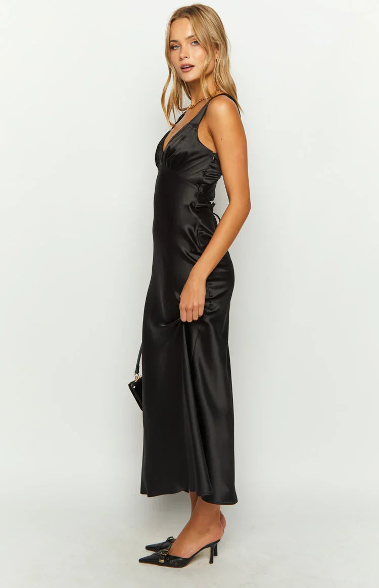 Verlaine Black Satin Maxi Dress — 16