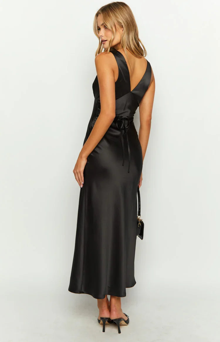 Verlaine Black Satin Maxi Dress — 17