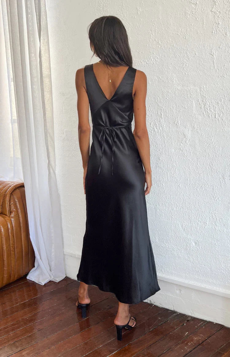 Verlaine Black Satin Maxi Dress — 23