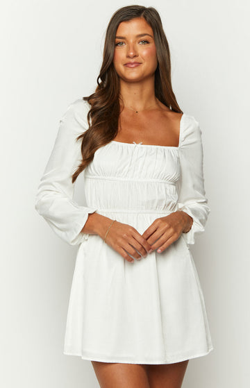 Sunnie White Long Sleeve Mini Dress — 1