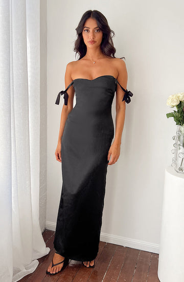 Sheridan Black Satin Maxi Dress — 1