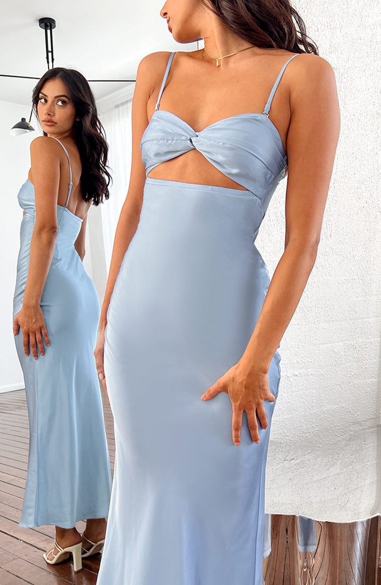 Xander Blue Satin Maxi Dress — 8