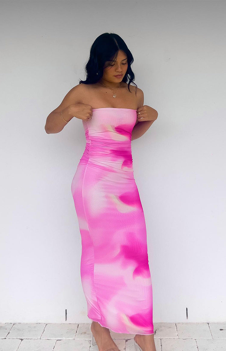 Imogen Pink Print Strapless Maxi Dress — 8