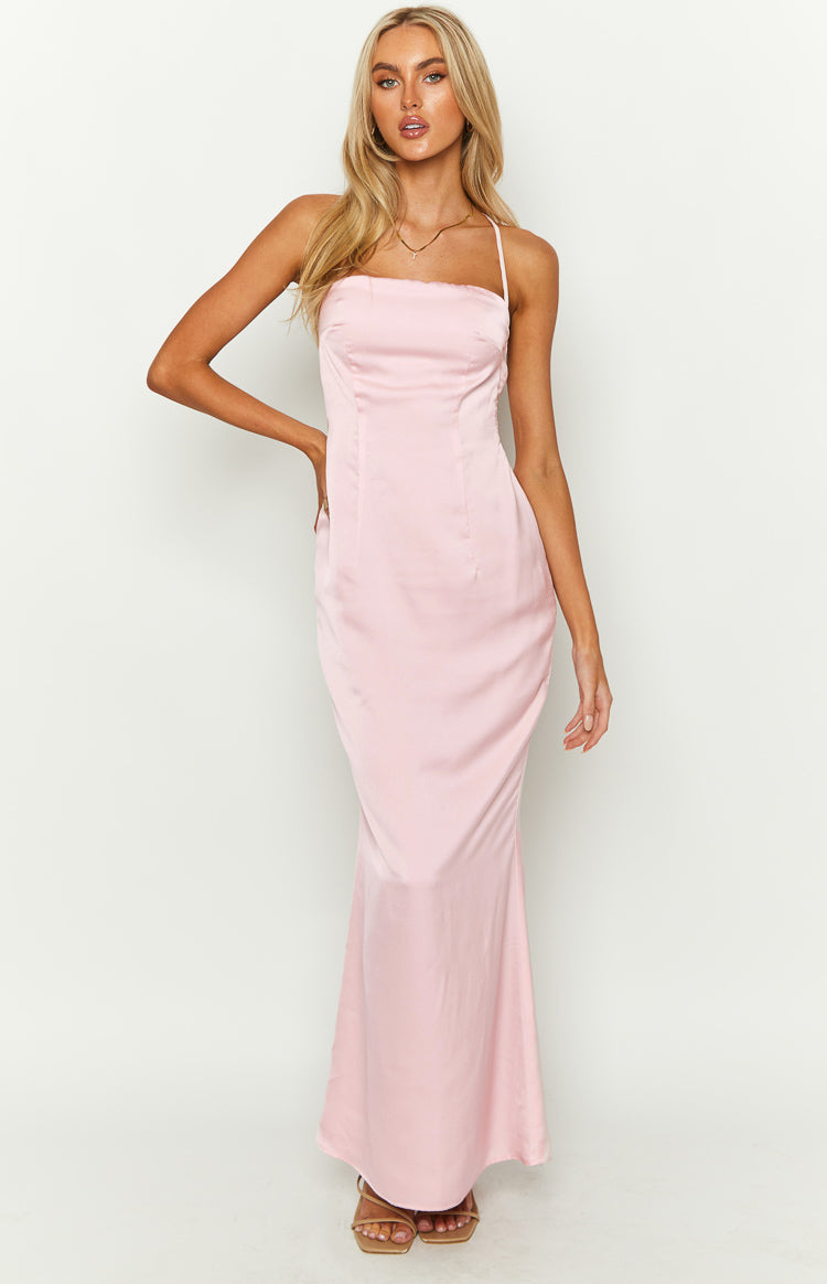 Party Girl Pink Satin Maxi Dress — 1