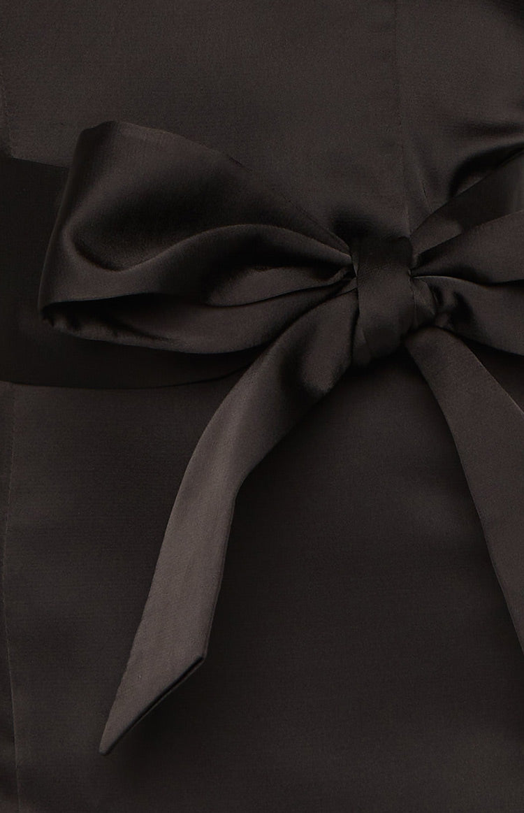 Kamie Black Satin Bow Mini Dress — 7