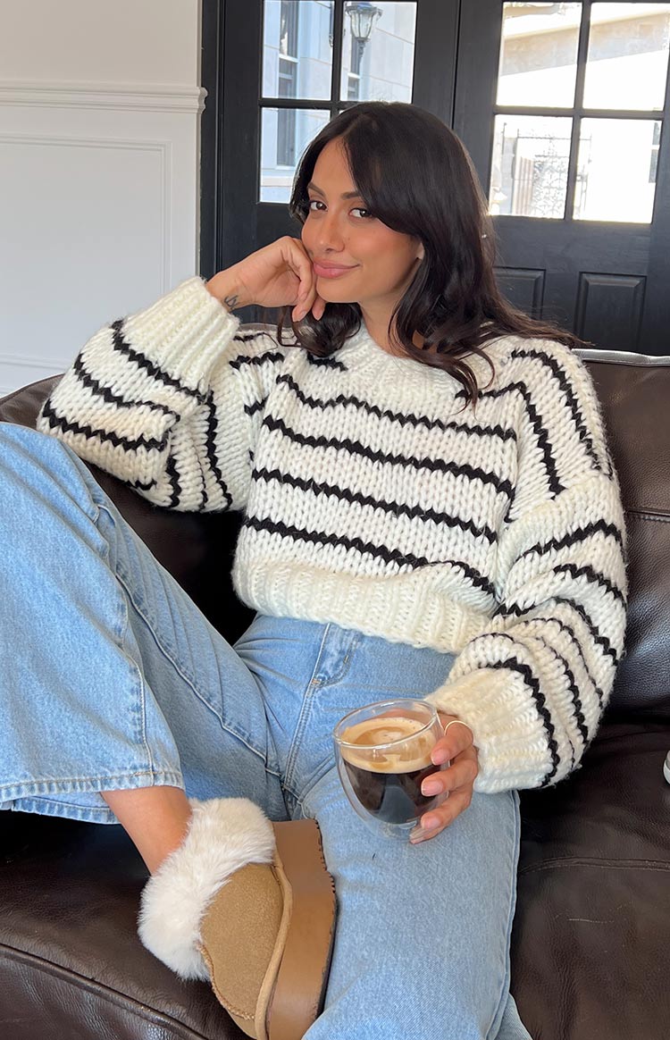 Belmont White Striped Sweater — 1