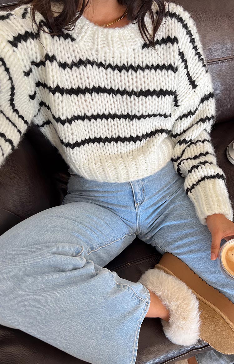 Belmont White Striped Sweater — 1