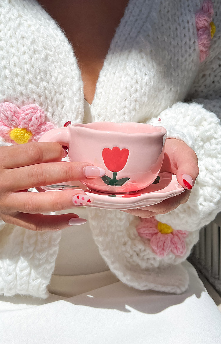Daisy Pink Floral Mug Set — 4