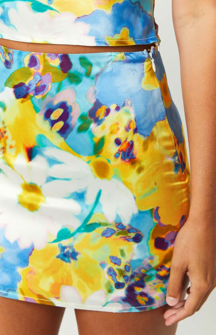 Joanna Blue Floral Satin Mini Skirt — 6
