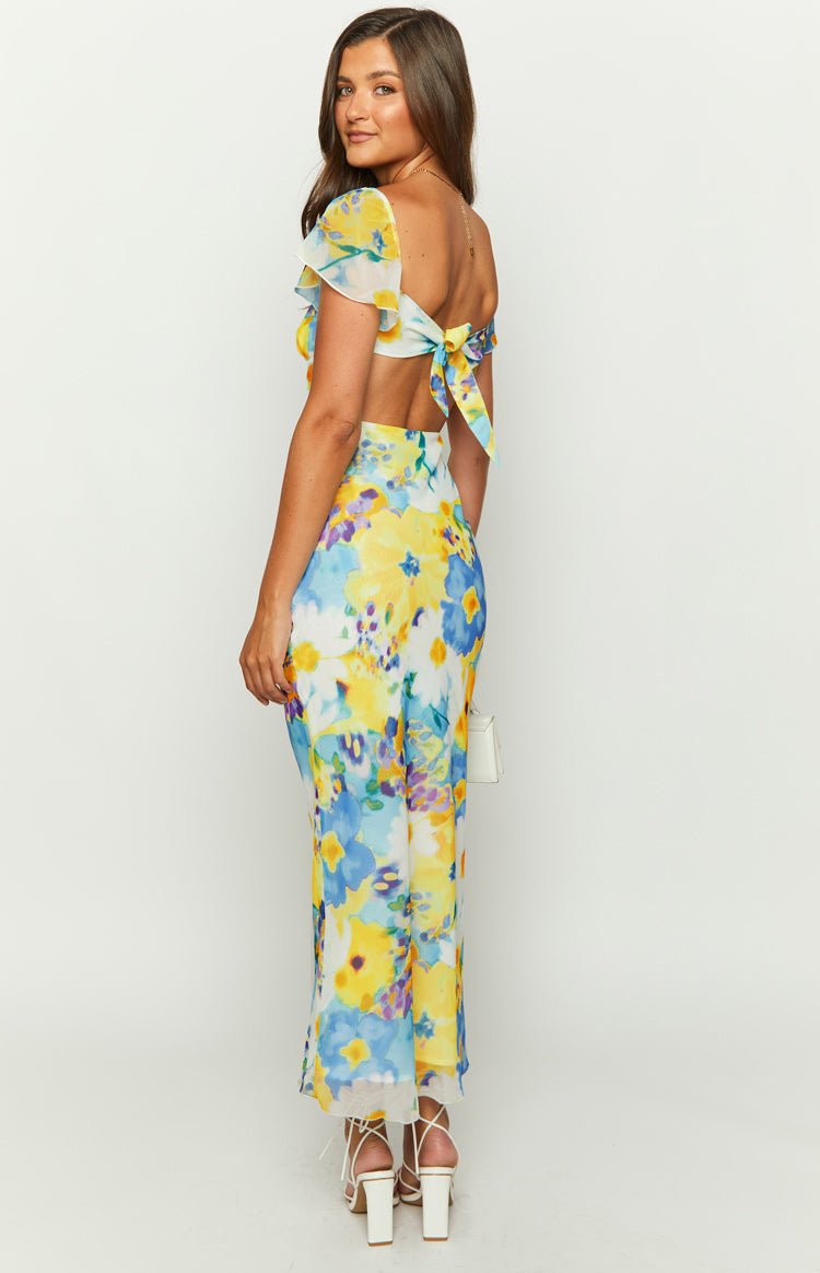 Raymi Blue Floral Chiffon Maxi Dress — 5