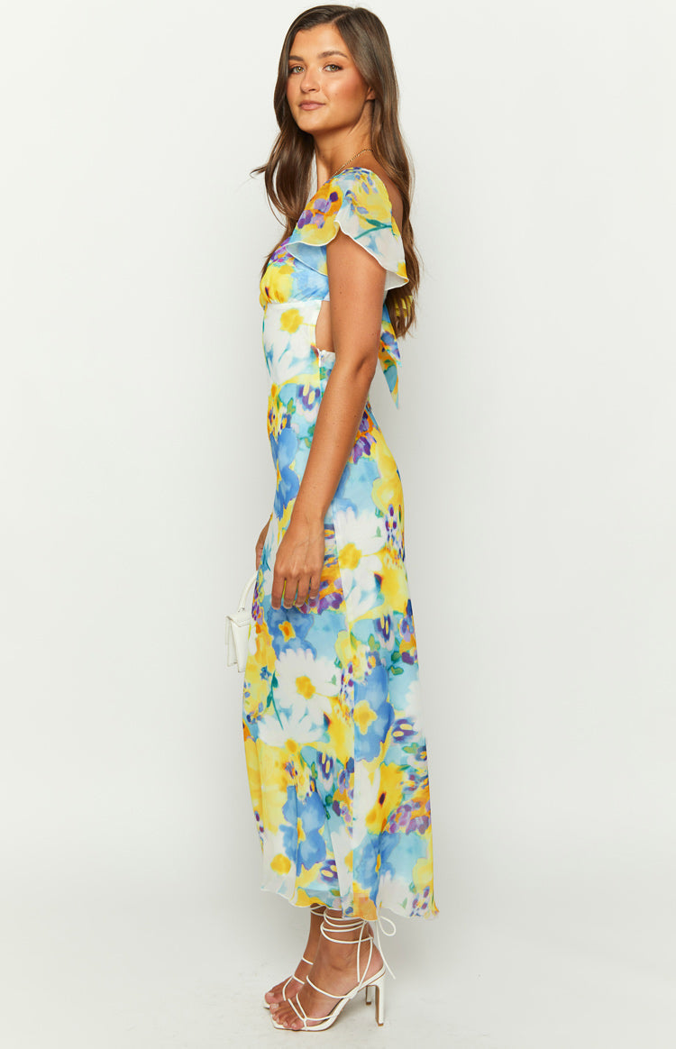 Raymi Blue Floral Chiffon Maxi Dress — 4