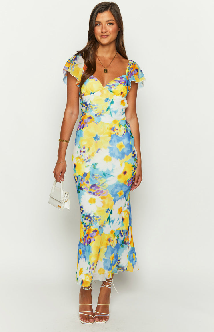 Raymi Blue Floral Chiffon Maxi Dress — 3