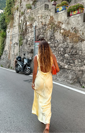 Carnation Yellow Satin Maxi Dress — 1