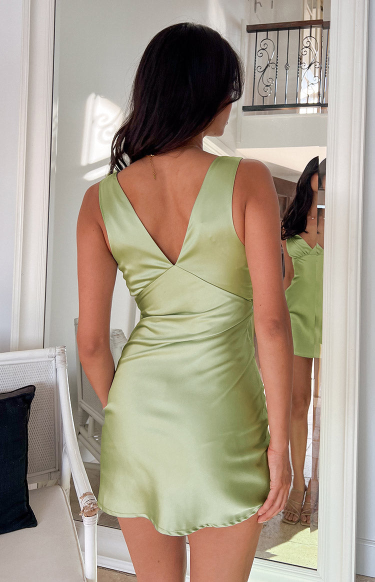 Daphne Sage Satin Mini Dress — 8