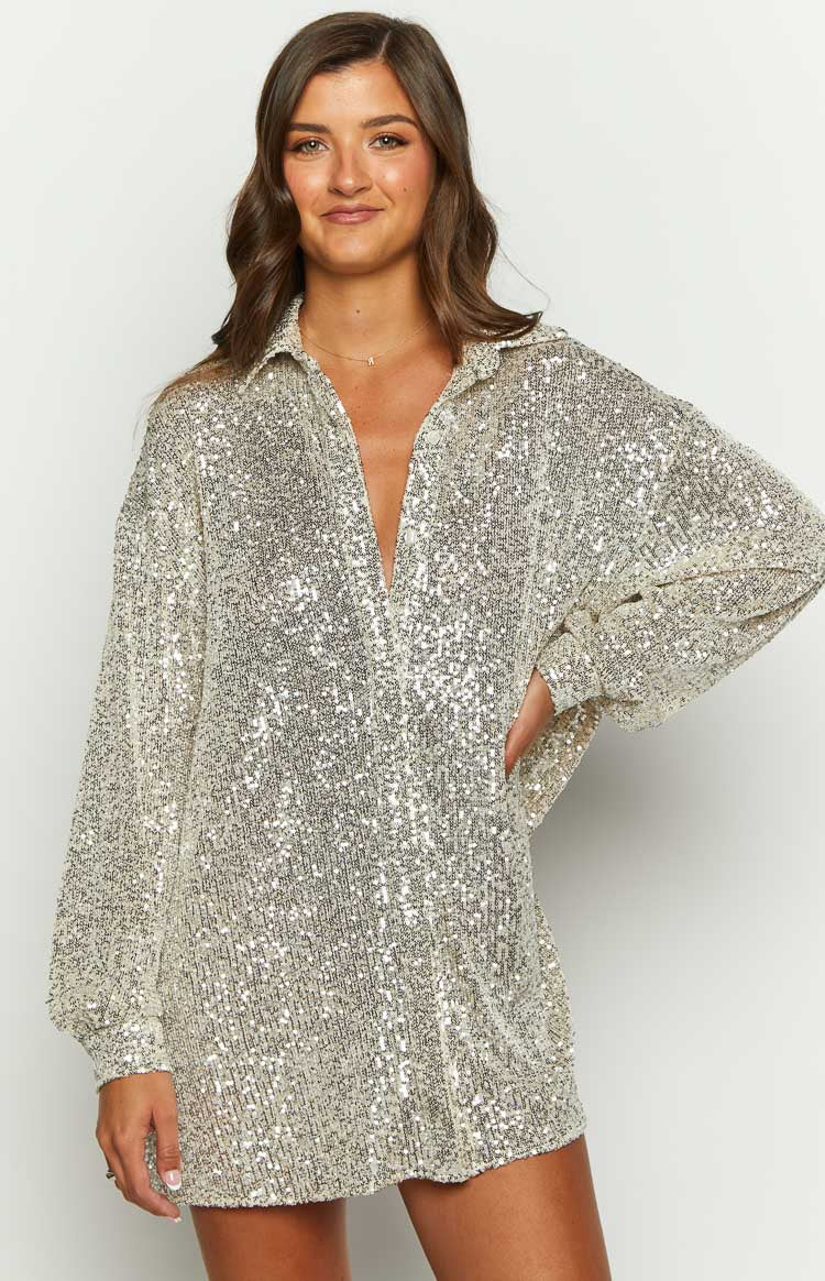 Zariah Gold Sequin Long Sleeve Shirt — 3