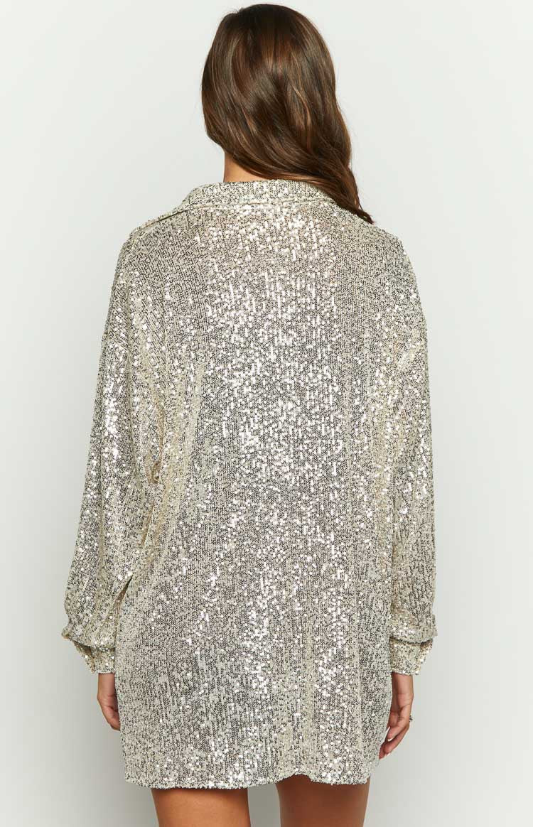Zariah Gold Sequin Long Sleeve Shirt — 5