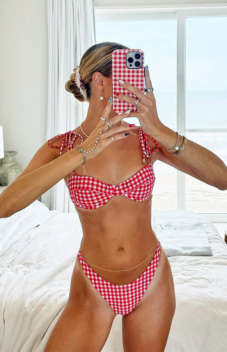 9.0 Swim Bianca Red Gingham Bikini Top — 1