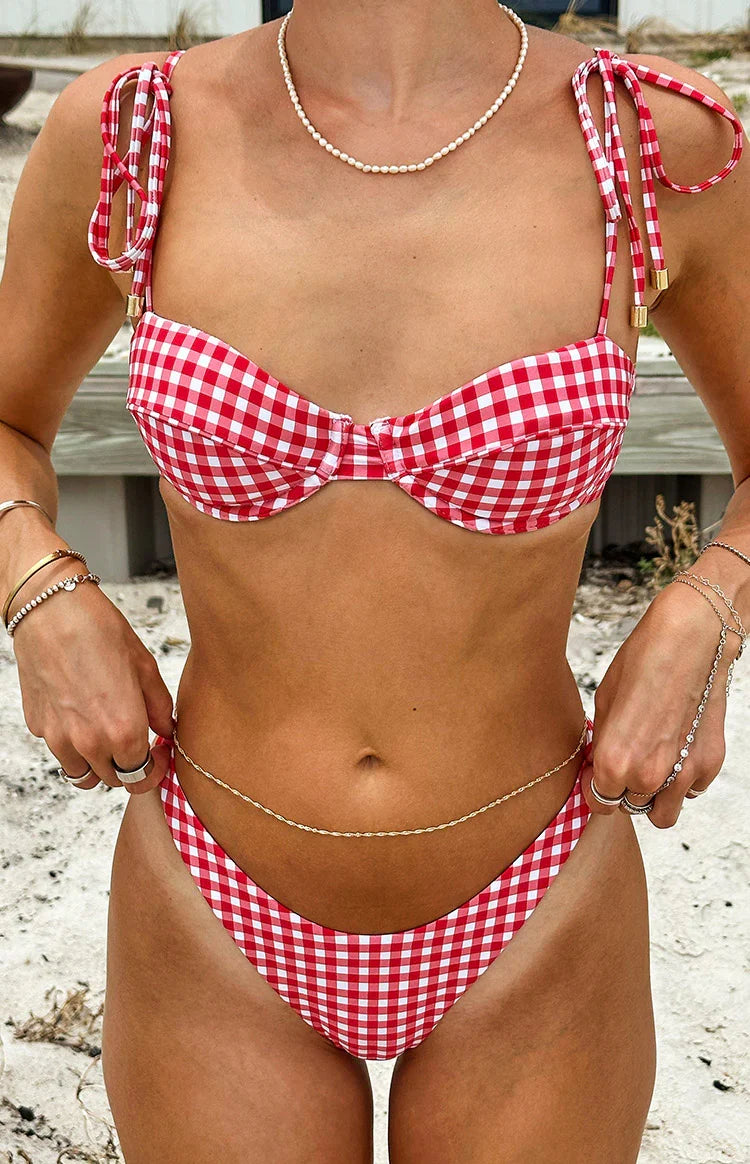9.0 Swim Bianca Red Gingham Bikini Bottoms — 1