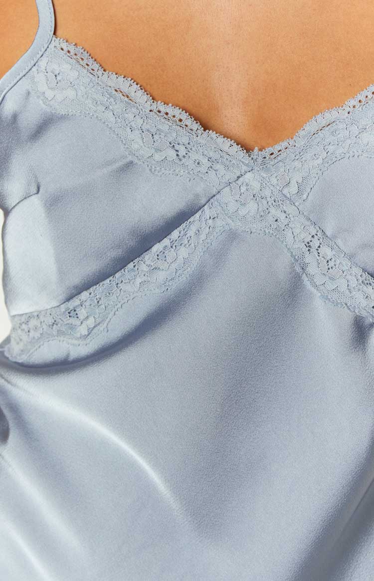 Arlo Blue Satin Lace Mini Dress — 6