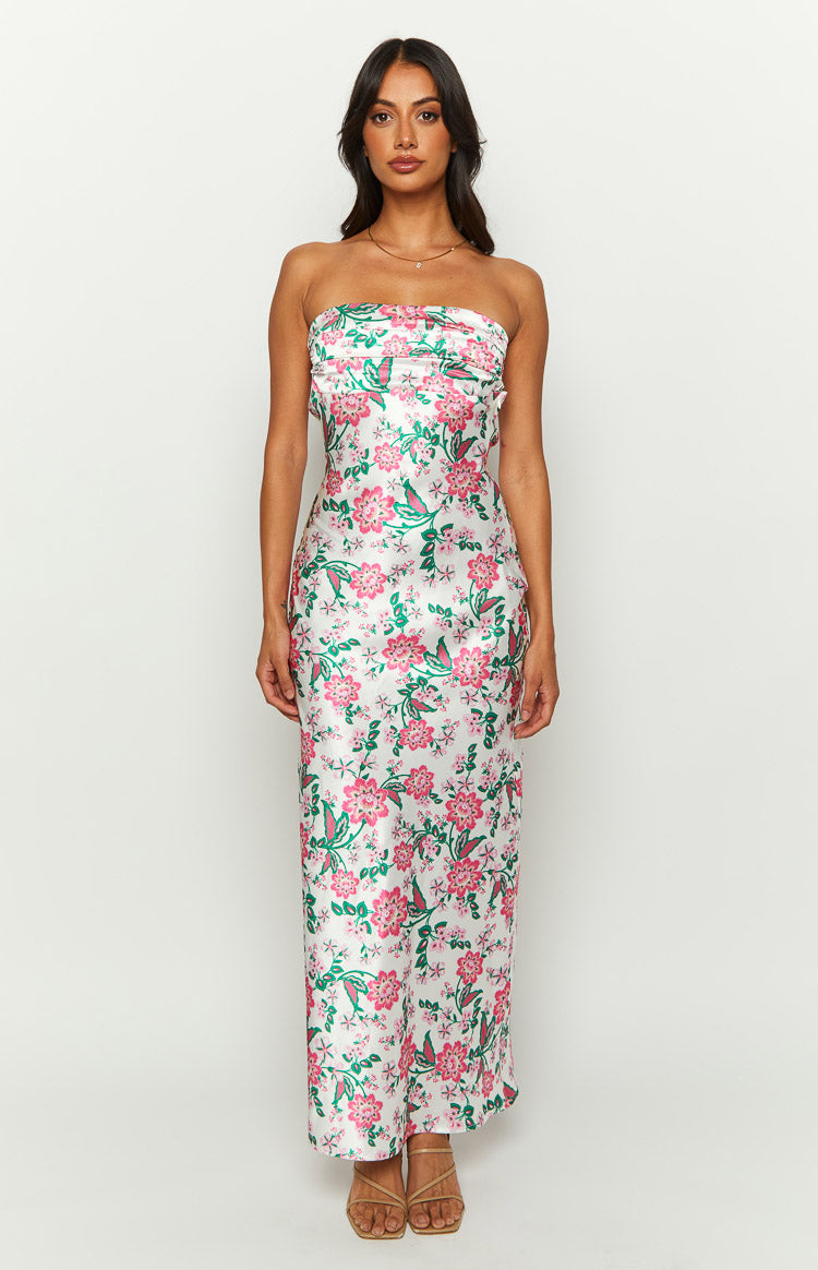 Astra Strapless Floral Satin Midi Dress — 1