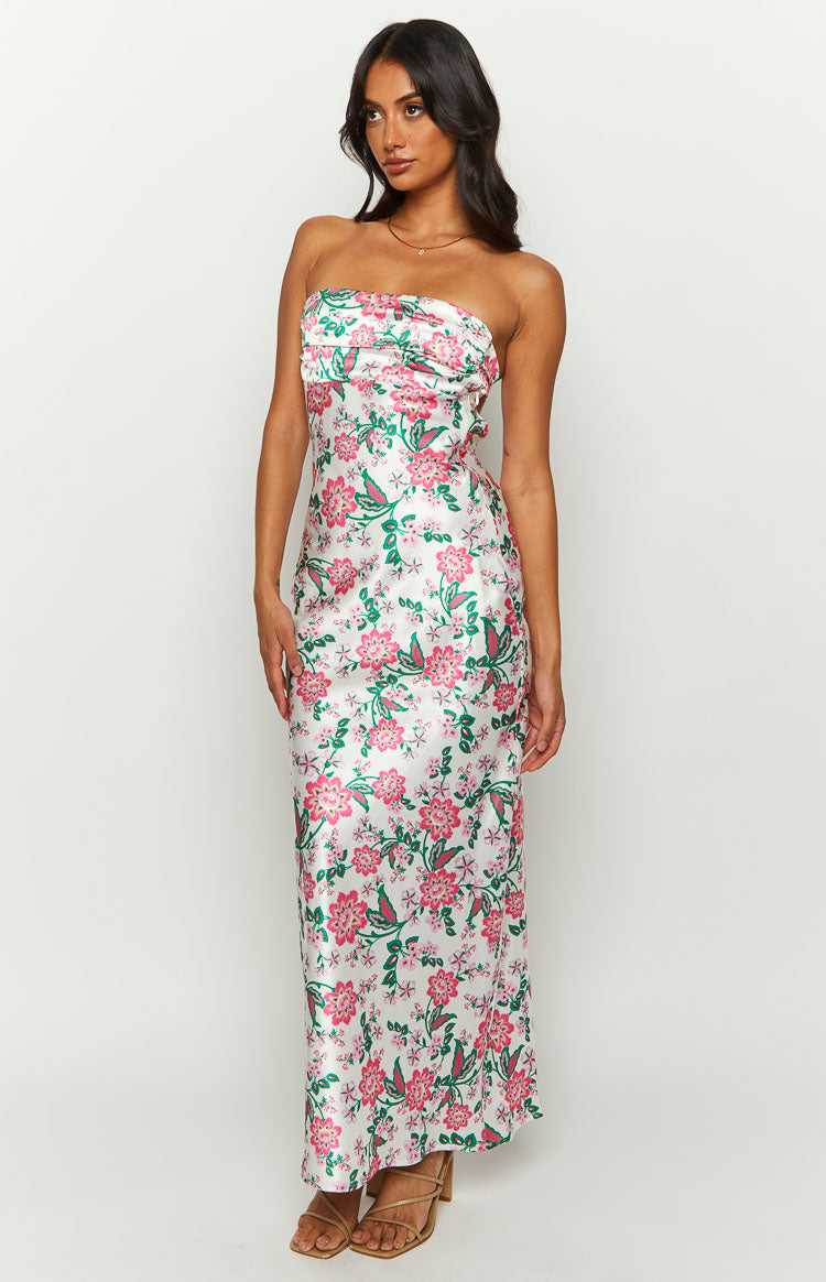 Astra Strapless Floral Satin Midi Dress — 1