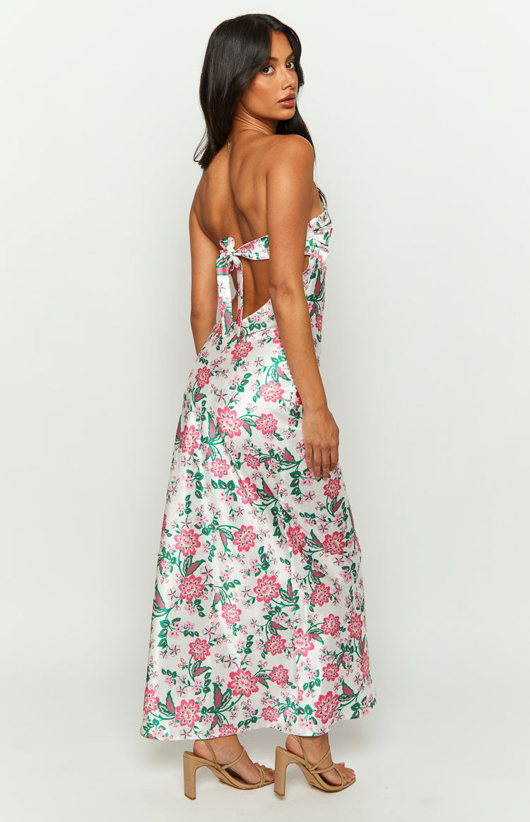 Astra Strapless Floral Satin Midi Dress — 4