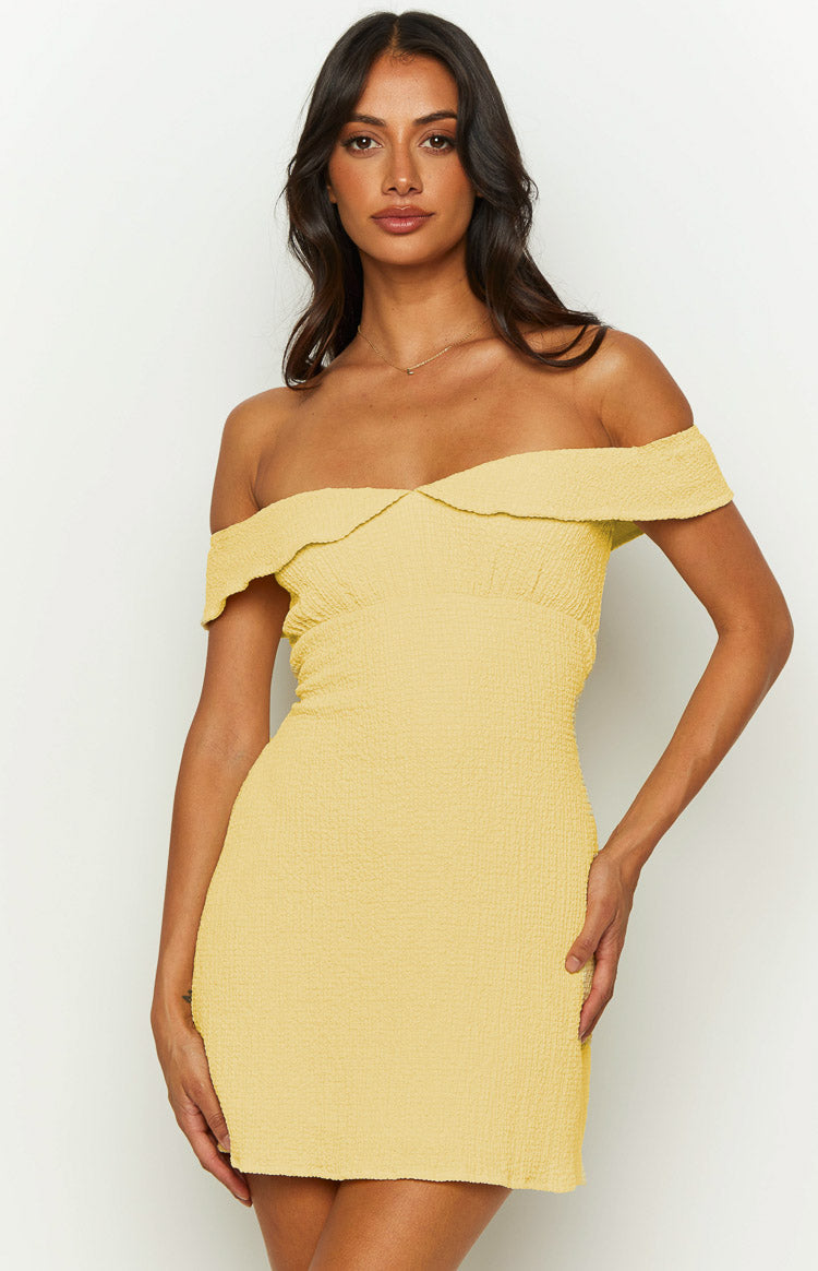 Daydreaming Yellow Off Shoulder Mini Dress — 3
