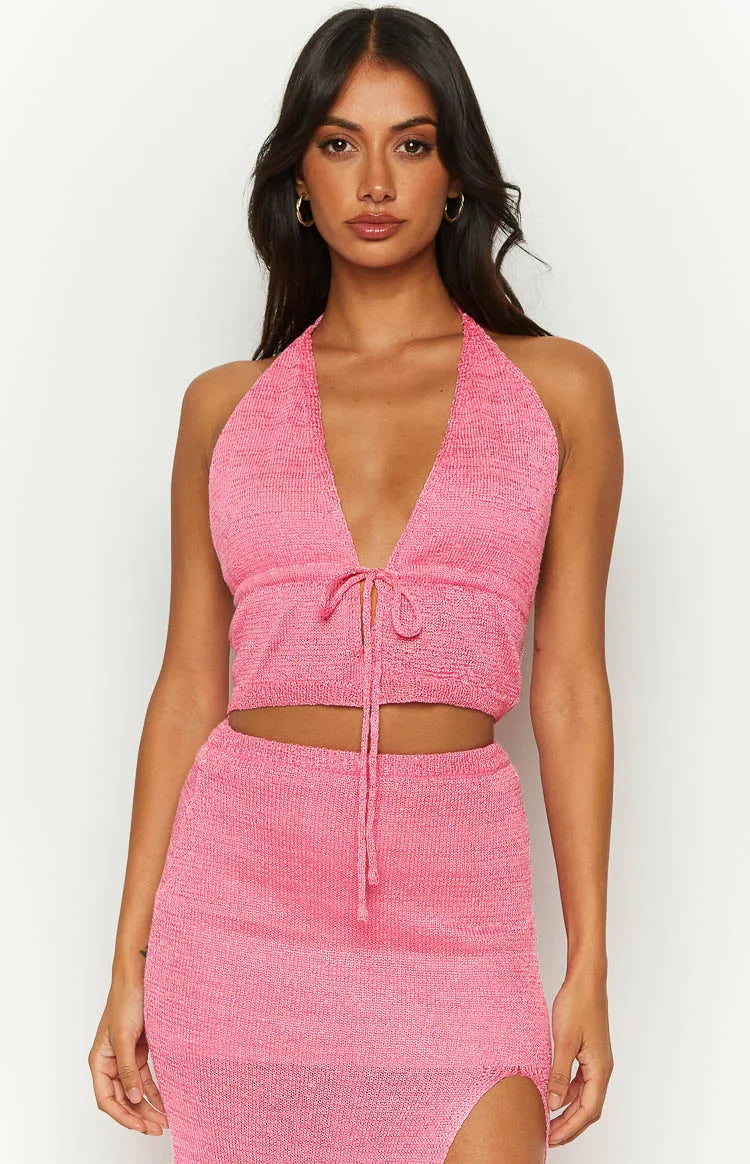 Otto Pink Knit Crop Top — 2