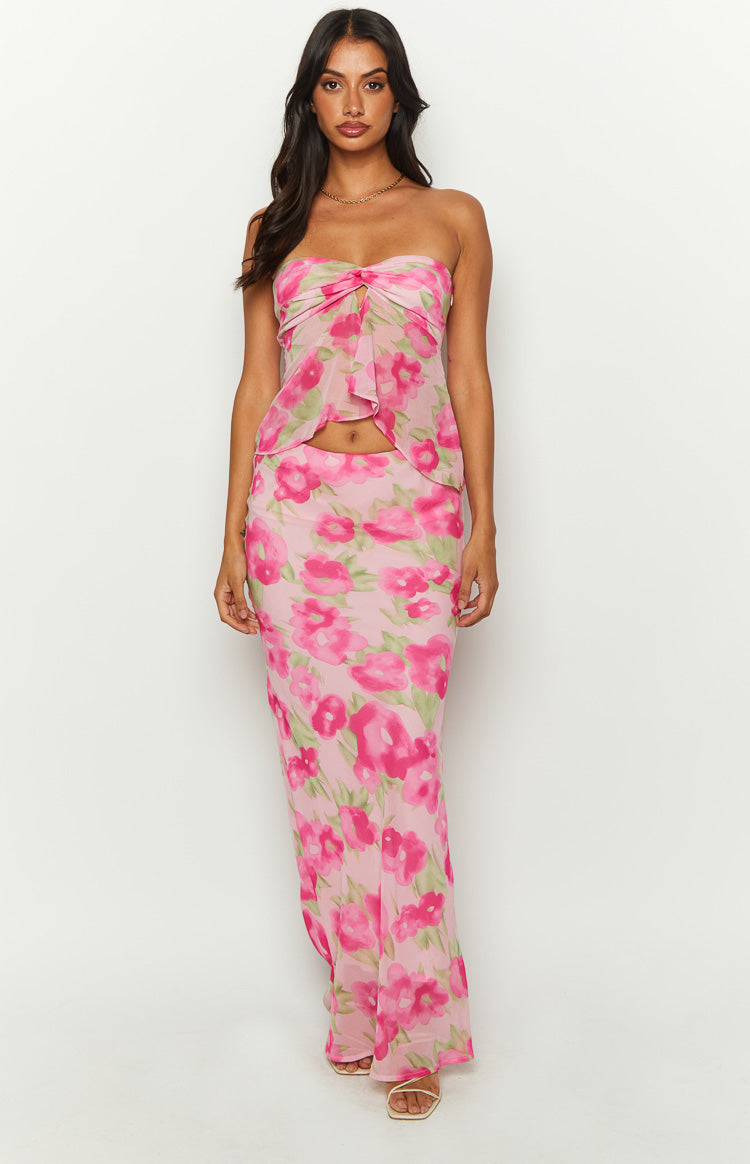 Jacqulin Pink Floral Print Strapless Top — 3