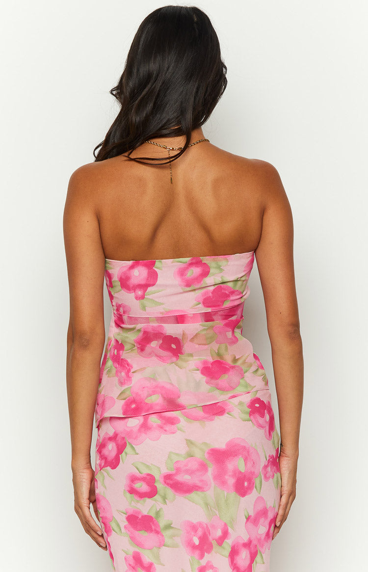 Jacqulin Pink Floral Print Strapless Top — 4