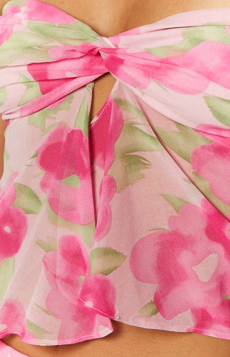 Jacqulin Pink Floral Print Strapless Top — 6