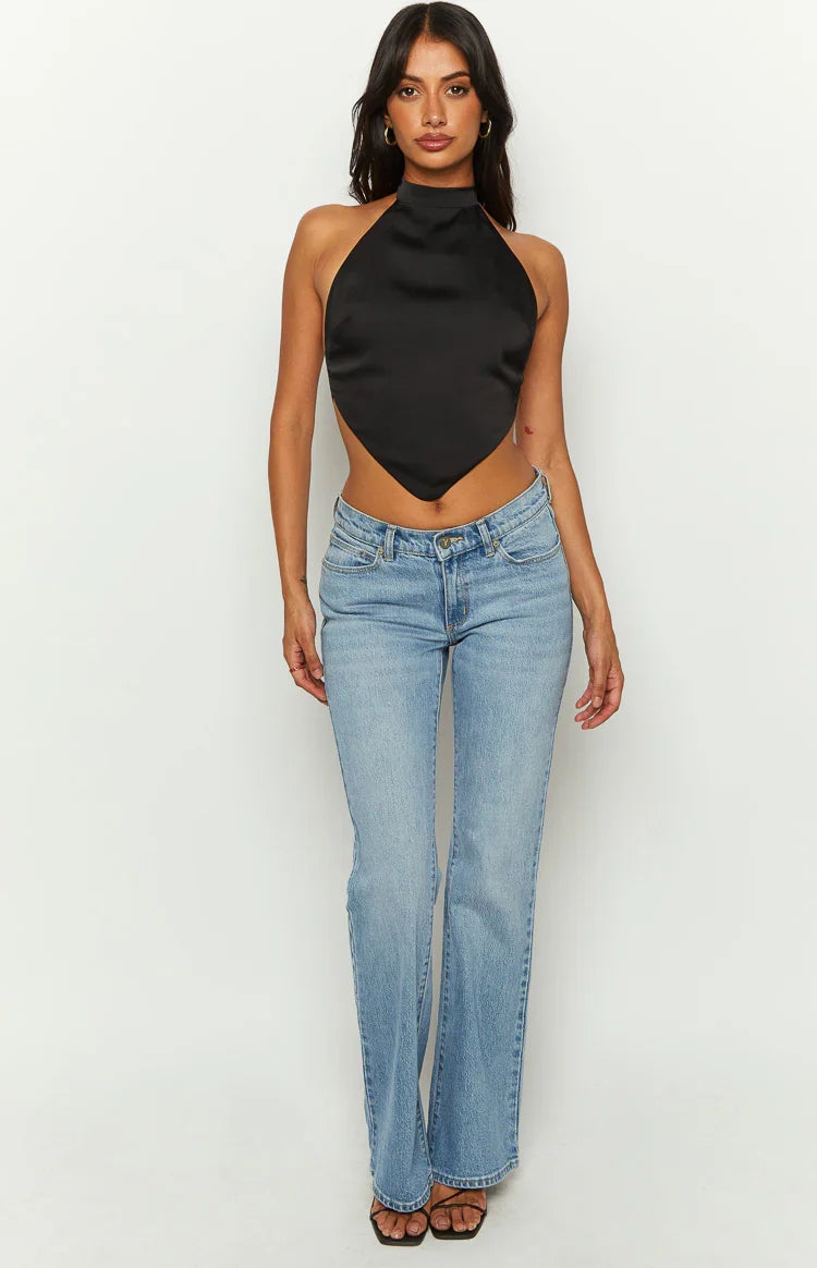 Laylee Black High Neck Satin Top — 2