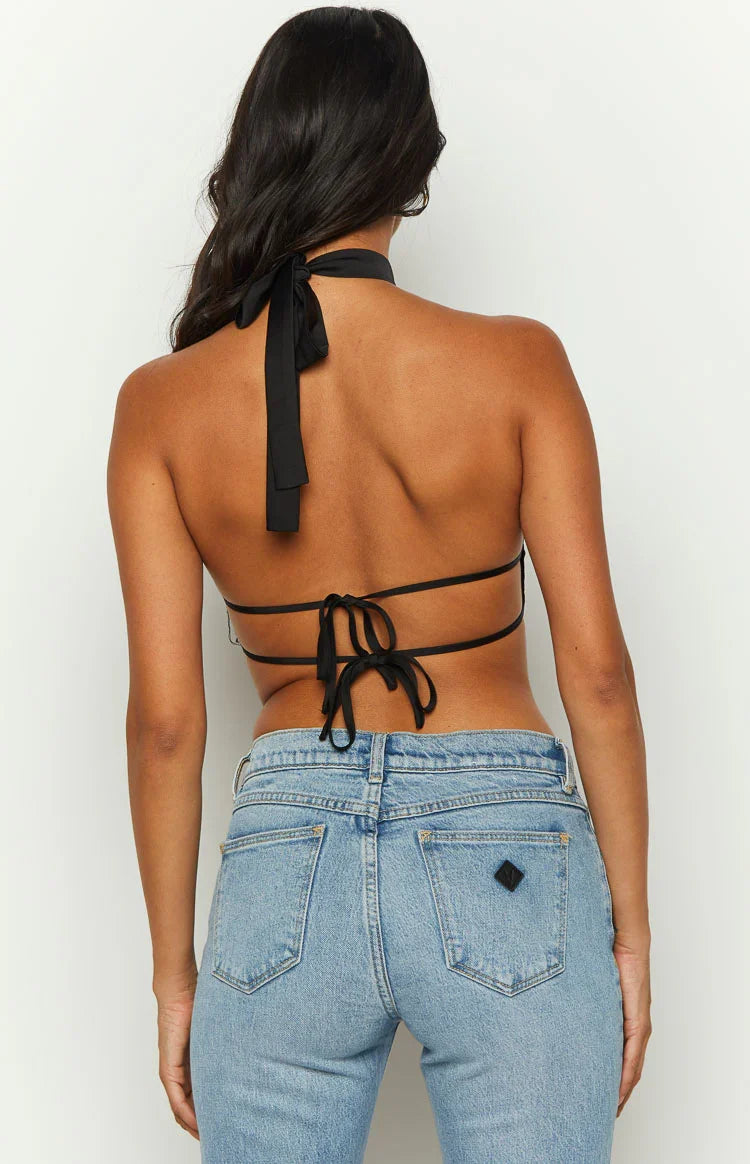 Laylee Black High Neck Satin Top — 5