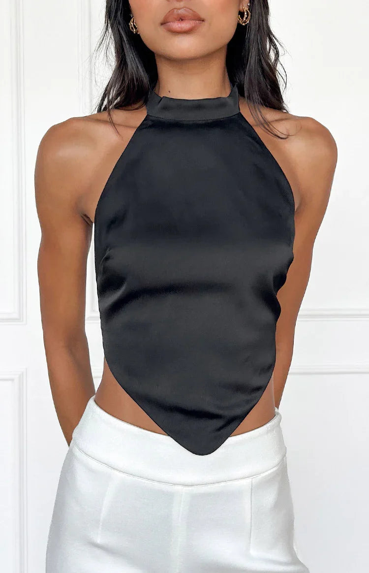 Laylee Black High Neck Satin Top — 8