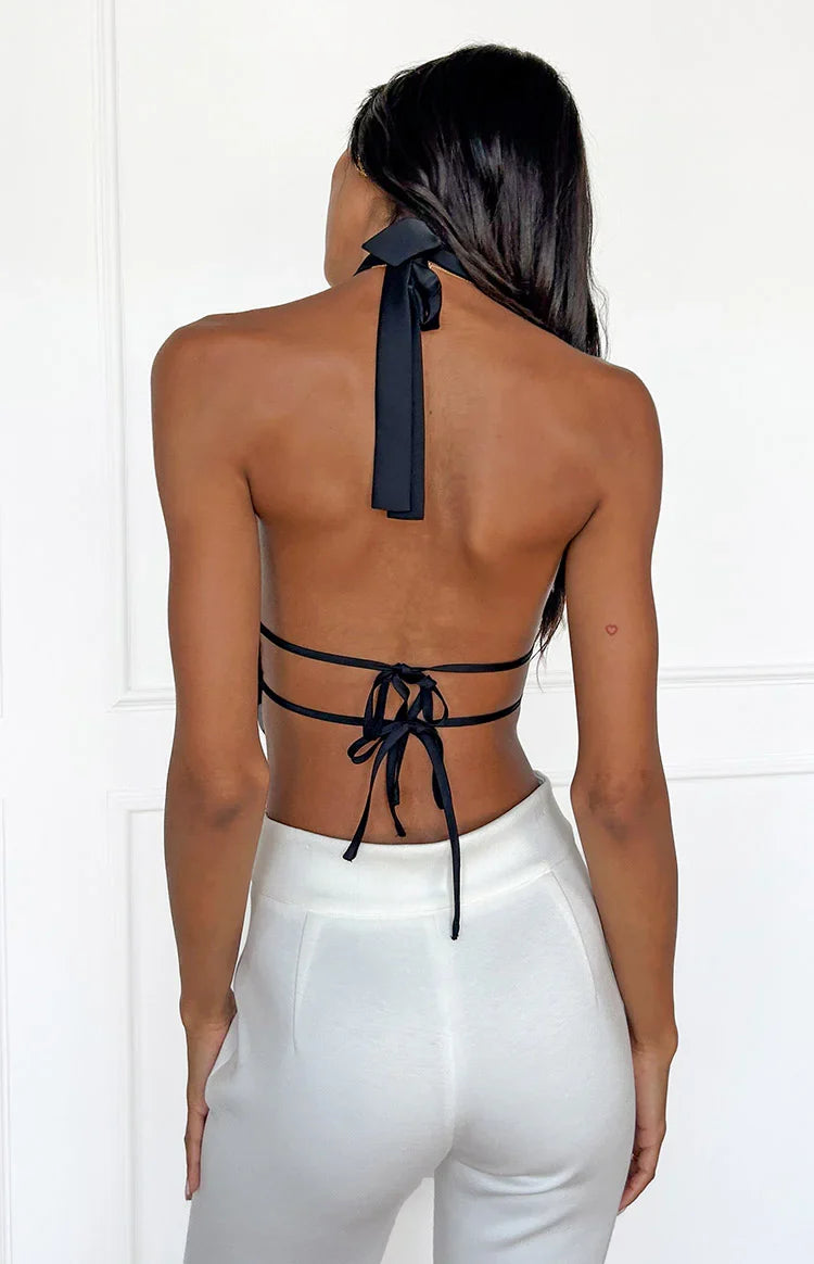 Laylee Black High Neck Satin Top — 9