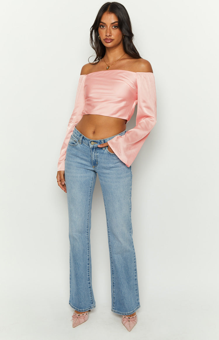 Darcie Pink Satin Long Sleeve Top — 2