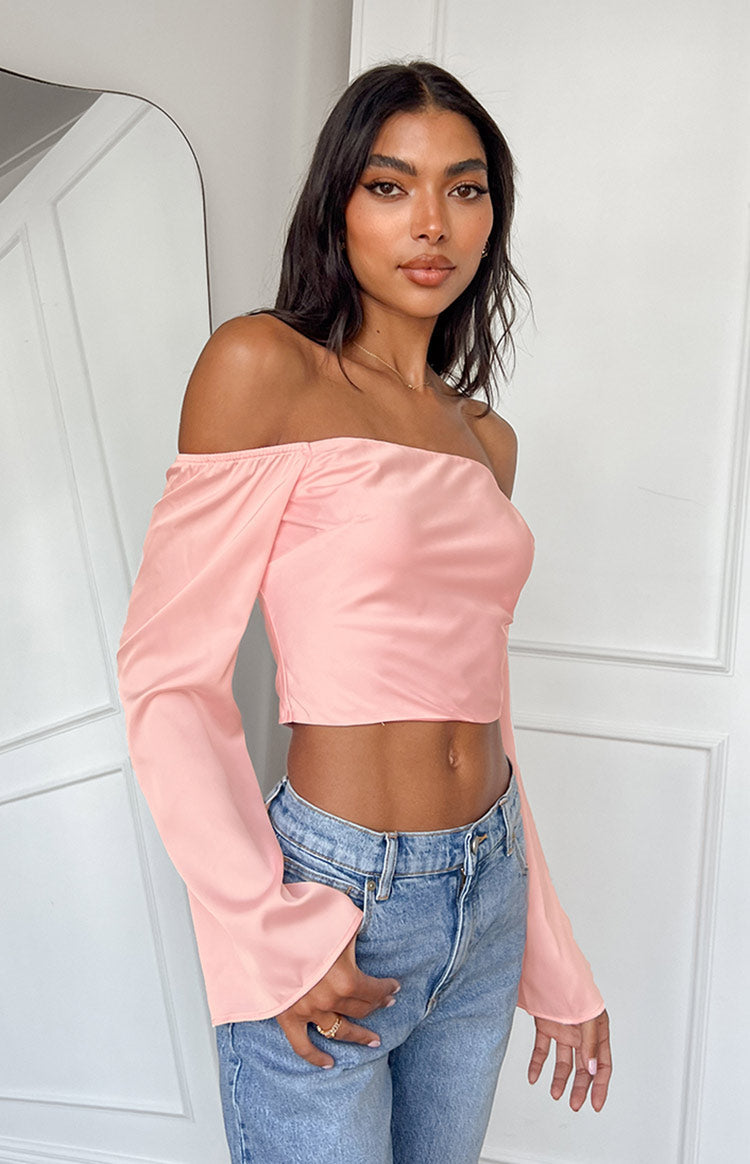 Darcie Pink Satin Long Sleeve Top — 6