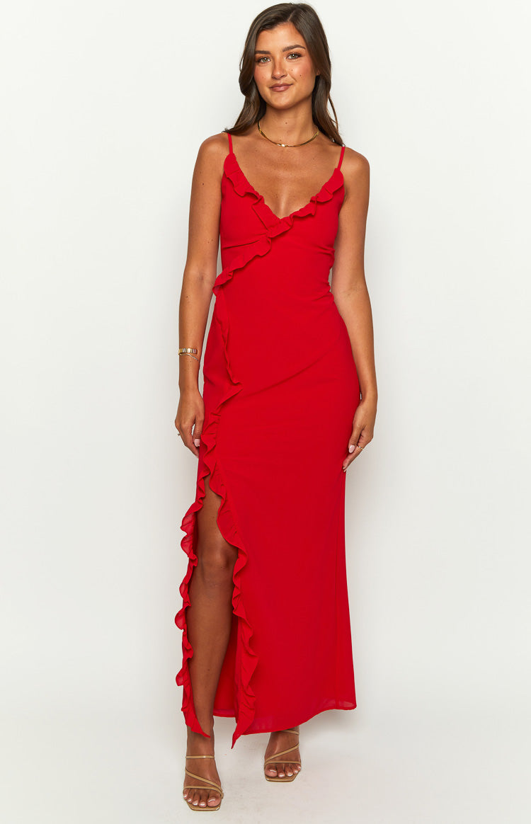 Nahanee Red Ruffle Maxi Dress — 2