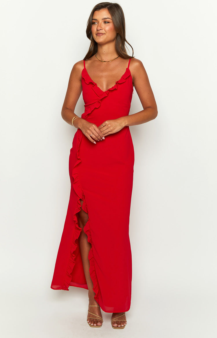 Nahanee Red Ruffle Maxi Dress — 3