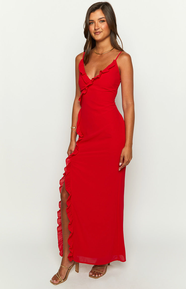 Nahanee Red Ruffle Maxi Dress — 4