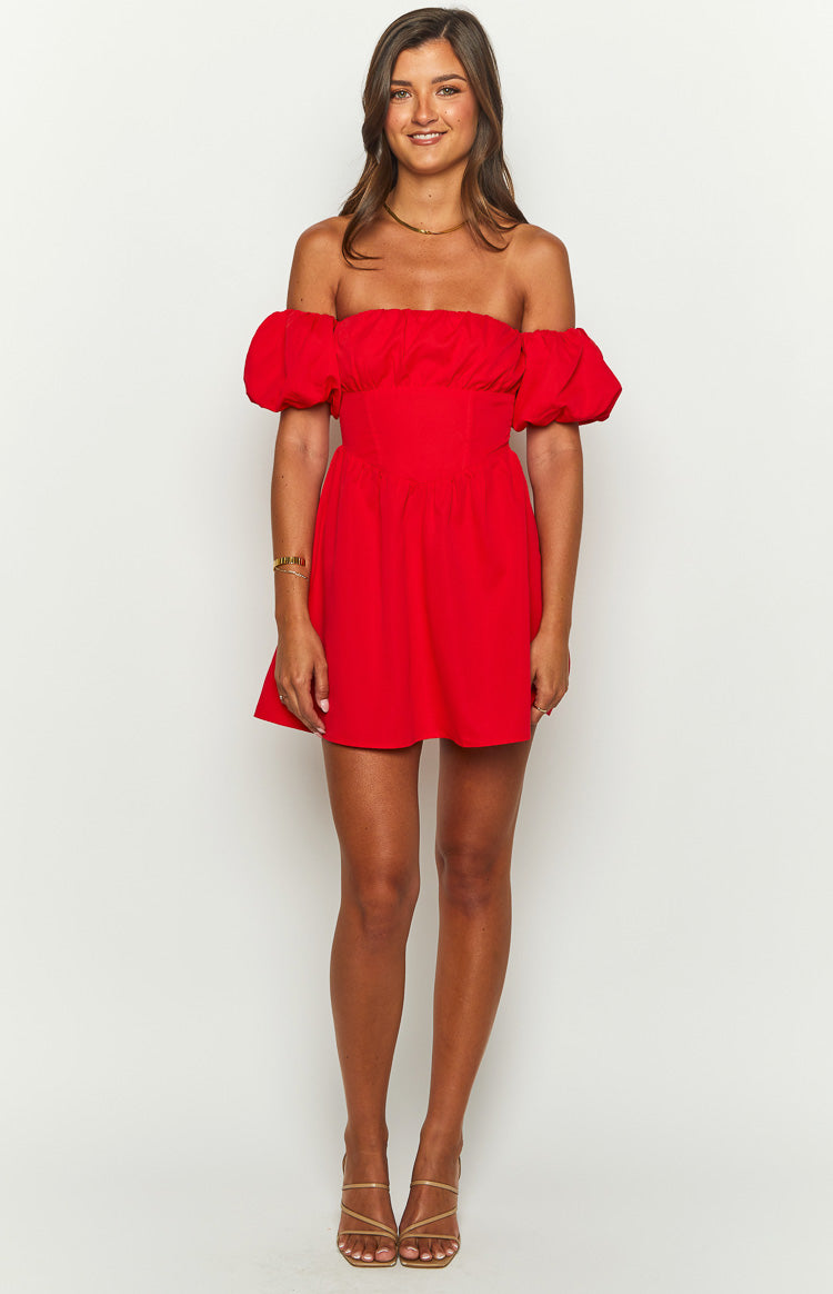 Love Lost Off The Shoulder Red Mini Dress — 2