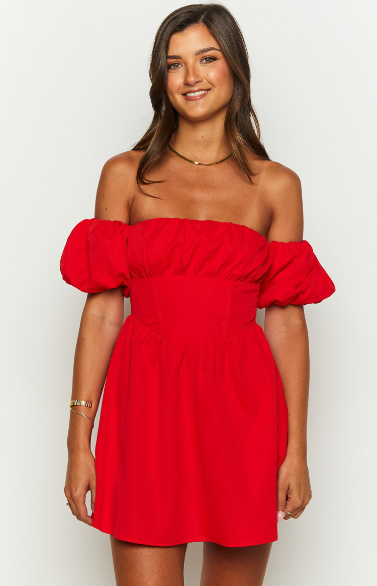 Love Lost Off The Shoulder Red Mini Dress — 9