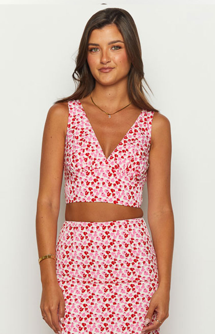 Dahlia Pink And Red Speckled Crop Top — 2