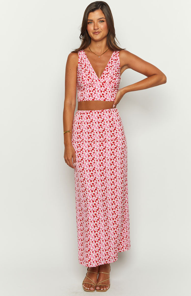 Dahlia Pink And Red Speckled Maxi Skirt — 1