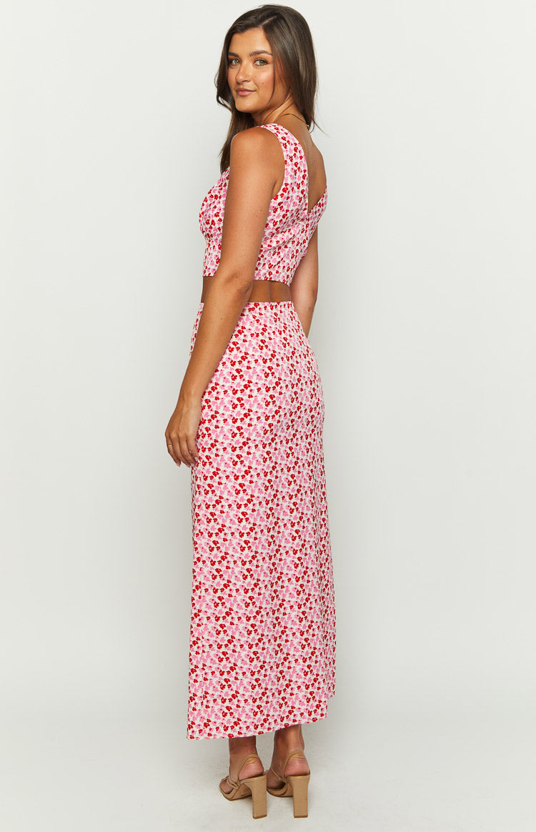 Dahlia Pink And Red Speckled Maxi Skirt — 5