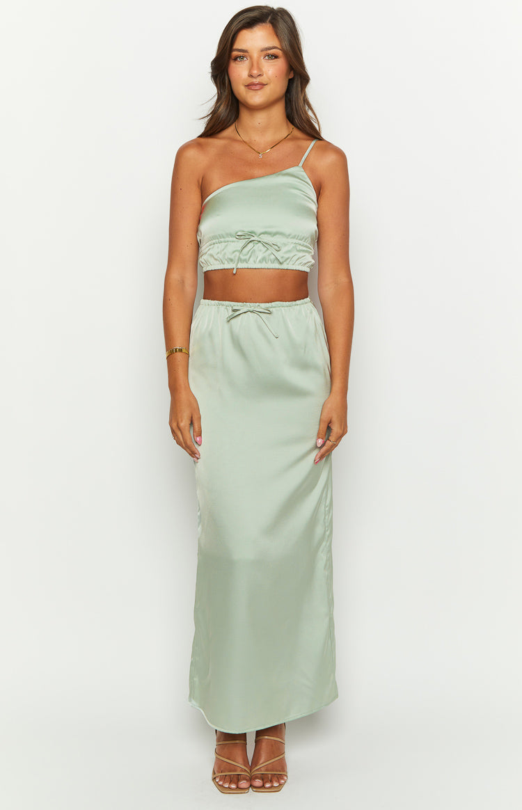 Lala Sage Satin Maxi Skirt — 2